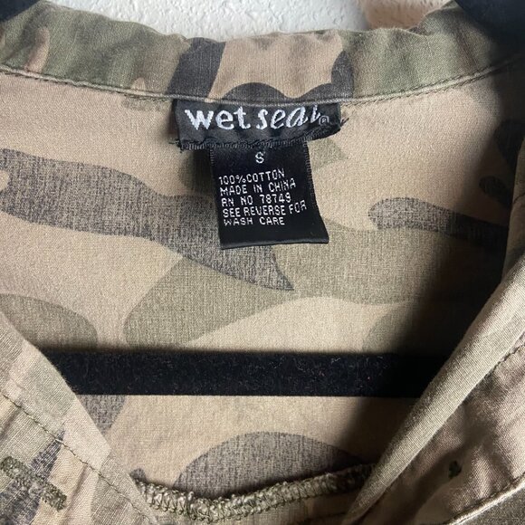 Vintage Y2K Wet Seal Size Small Hooded Camo Button Down Shirt Grunge Military - Picture 2 of 5